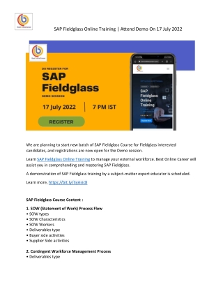 SAP Fieldglass Online training | Attend Demo On 17 July 2022