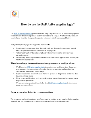 SAP Ariba supplier login | Updation