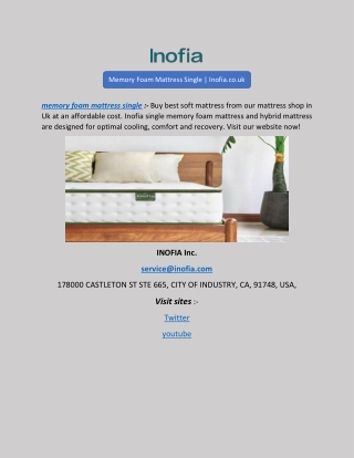 Memory Foam Mattress Single | Inofia.co.uk