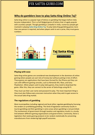 Why do gamblers love to play Satta King Online Taj?