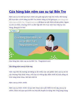 Cửa hàng bán nệm cao su tại Bến Tre
