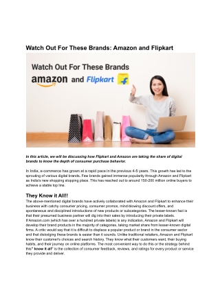 Watch Out For These Brands: Amazon and Flipkart