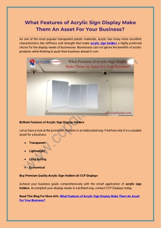 What Features of Acrylic Sign Display Make Them An Asset For Your Business