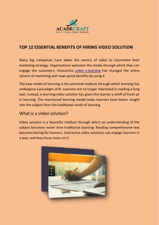 TOP 12 ESSENTIAL BENEFITS OF HIRING VIDEO SOLUTION