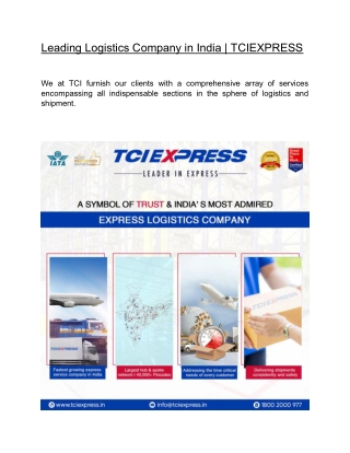 Leading Logistics Company in India   | TCIEXPRESS
