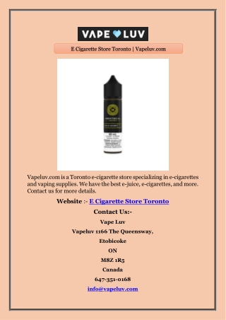 E Cigarette Store Toronto | Vapeluv.com