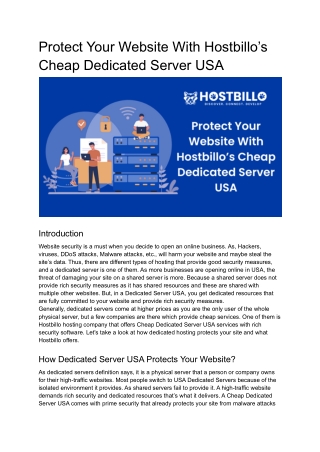 Protect Your Website With Hostbillo’s Cheap Dedicated Server USA