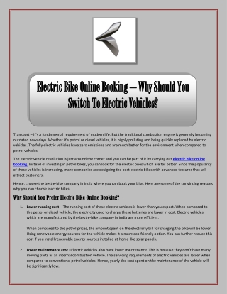 Electric Bike Online Booking Why Should You Switch To Electric Vehicles