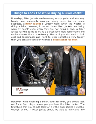 Things to Look For While Buying a Biker Jacket