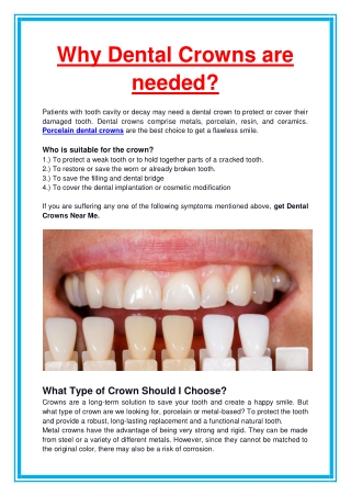 Why Dental Crowns are needed