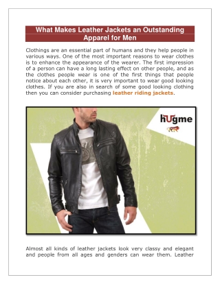 What Makes Leather Jackets an Outstanding Apparel for Men