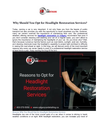 Why Should You Opt for Headlight Restoration Services