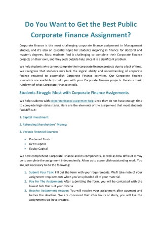 Do You Want to Get the Best Public Corporate Finance Assignment