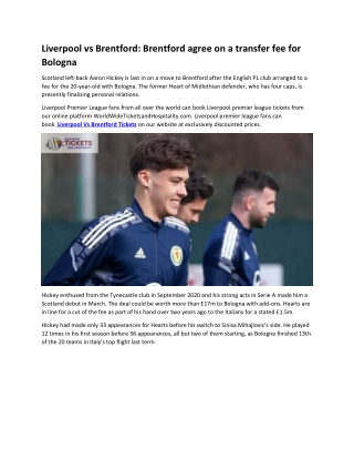 Liverpool vs Brentford Brentford agree on a transfer fee for Bologna