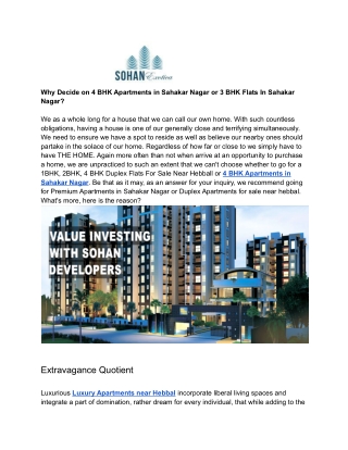 Why Decide on 4 BHK Apartments in Sahakar Nagar or 3 BHK Flats In Sahakar Nagar