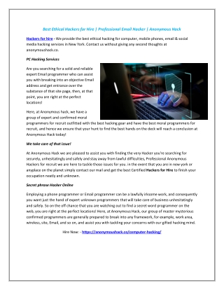 Best Ethical Hackers for Hire | Professional Email Hacker | Anonymous Hack
