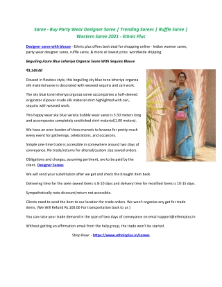 Saree - Buy Party Wear Designer Saree | Trending Sarees | Ruffle Saree | Western