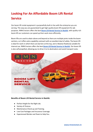 Looking For An Affordable Boom Lift Rental Service