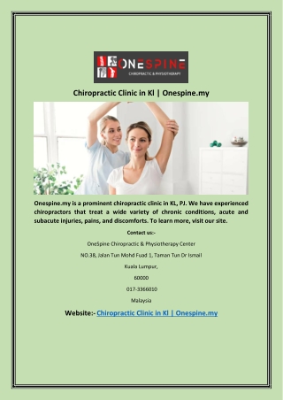 Chiropractic Clinic in Kl | Onespine.my