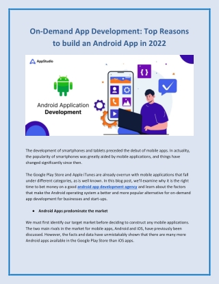 On-demand App Development Top Reasons to build an Android App in 2022
