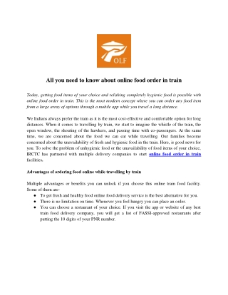 All you need to know about online food order in train