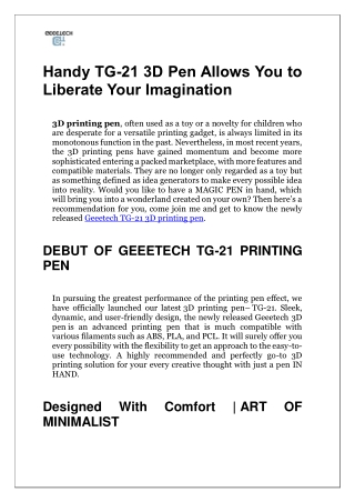Handy TG-21 3D Pen Allows You to Liberate Your Imagination