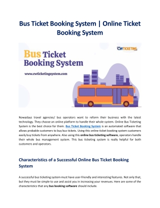 Bus Ticket Booking System | CW Ticketing System