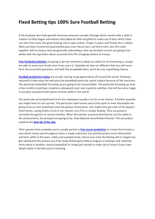 Fixed Betting tips 100% Sure Football Betting