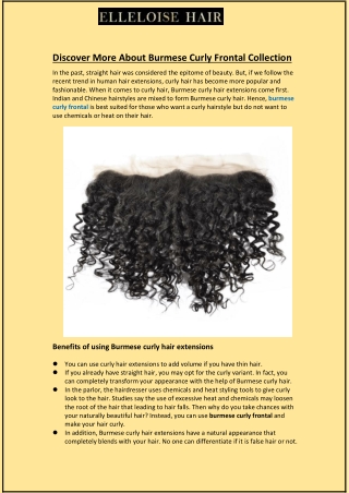 Discover More About Burmese Curly Frontal Collection