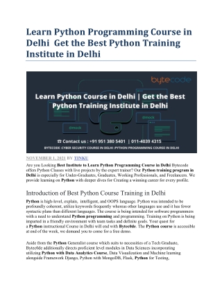 Learn Python Programming Course in Delhi  Get the Best Python Training Institute in Delhi