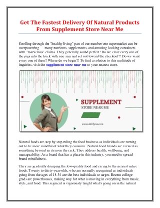 Get The Fastest Delivery Of Natural Products From Supplement Store Near Me