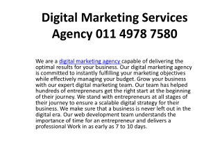 Digital Marketing Services Agency 011 4978 7580