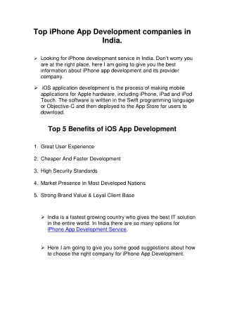 Top iPhone App Development companies in India.