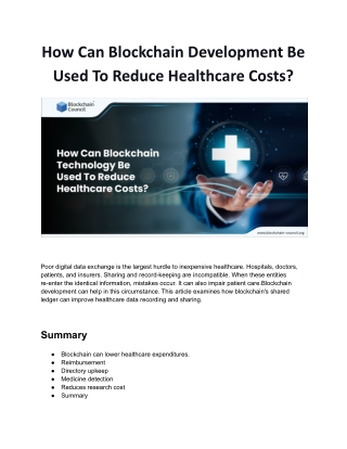 How Can Blockchain Technology Be Used To Reduce Healthcare Costs ?