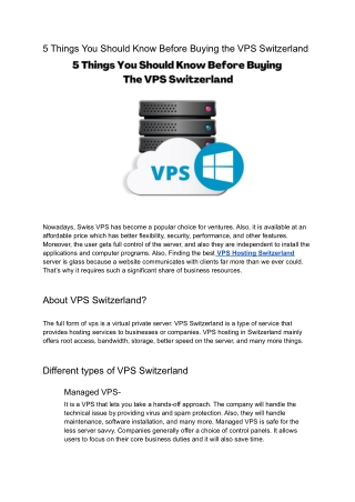 5 Things you should know before buying the VPS Switzerland