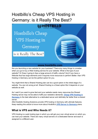 Hostbillo’s Cheap VPS Hosting in Germany_ is it Really The Best