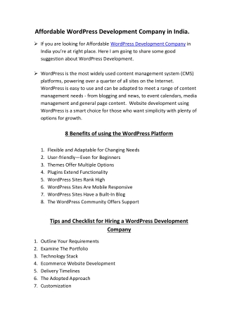 Affordable WordPress Development Company in India