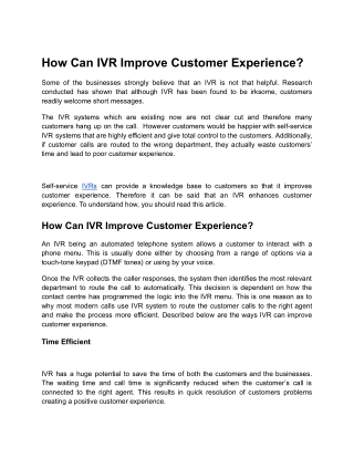 How Can IVR Improve Customer Experience_