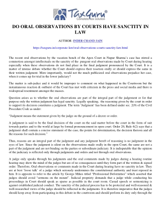 Do Oral observations by Courts have sanctity in law