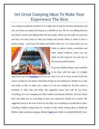 Get Great Camping Ideas To Make Your Experience The Best