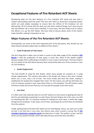 Exceptional Features of Fire Retardant ACP Sheets