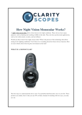 How Night Vision Monocular Works