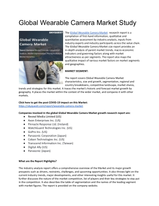 Global Wearable Camera Market Study