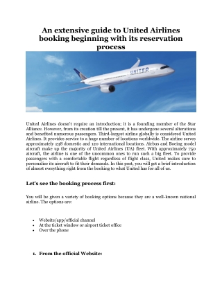 An extensive guide to United Airlines booking beginning with its reservation process