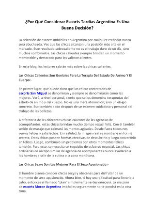 ¿Por Qué Considerar Escorts Tardías Argentina Es Una Buena Decisión?