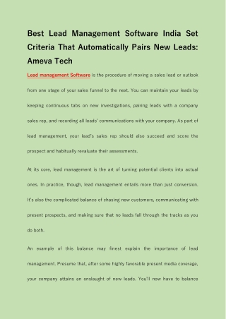 which is the best lead management software for Research Business : Ameva Tech