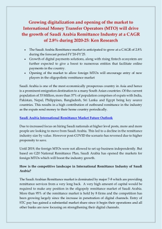 Saudi Arabia International Remittance Market Growth Strategy 2022