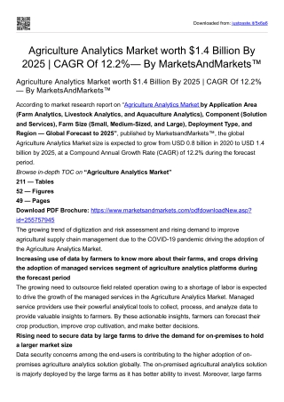 Agriculture Analytics Market worth $1.4 Billion By 2025 | CAGR Of 12.2%