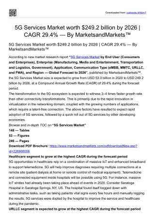 5G Services Market worth $249.2 billion by 2026 | CAGR 29.4% — MarketsandMarkets