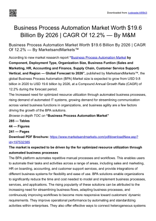 Business Process Automation Market Worth $19.6 Billion By 2026 | CAGR Of 12.2%
